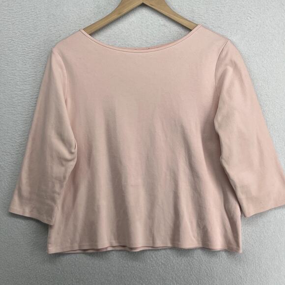 Eileen Fisher Tops - EILEEN FISHER Top XL Cotton Interlock Jersey Boat Neck 3/4 Sleeve Basic Pink